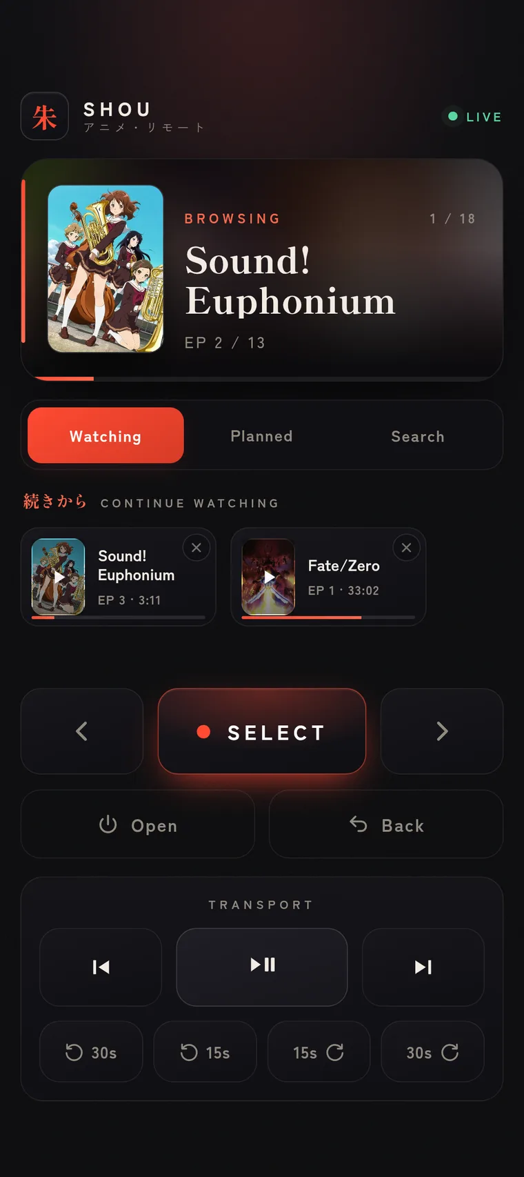 The phone remote mirroring the currently-watching list